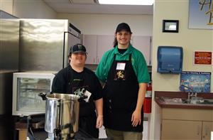Students working in the bistro. 
