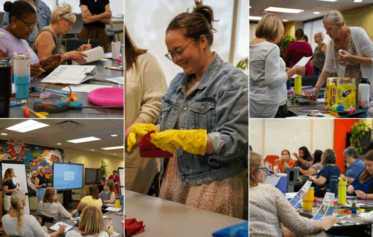 A collage of photos taken during a OT/PT professional development session with Head Start educators.