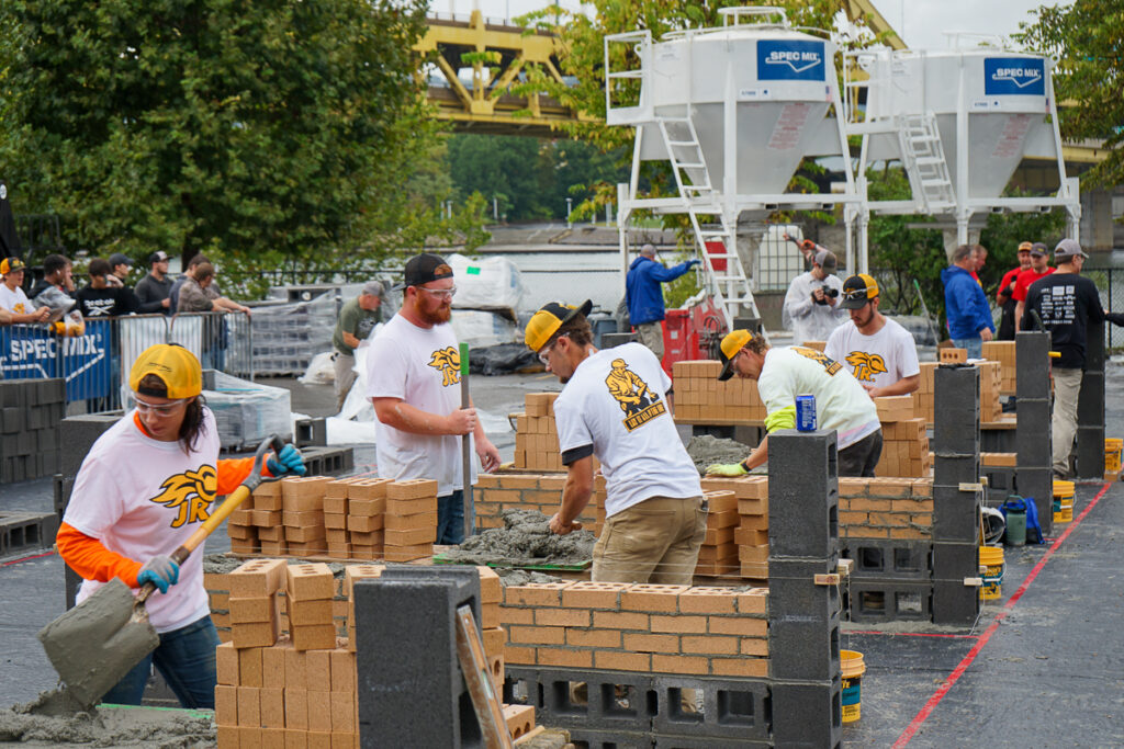 students participate in bricklayer competition and explore career pathways