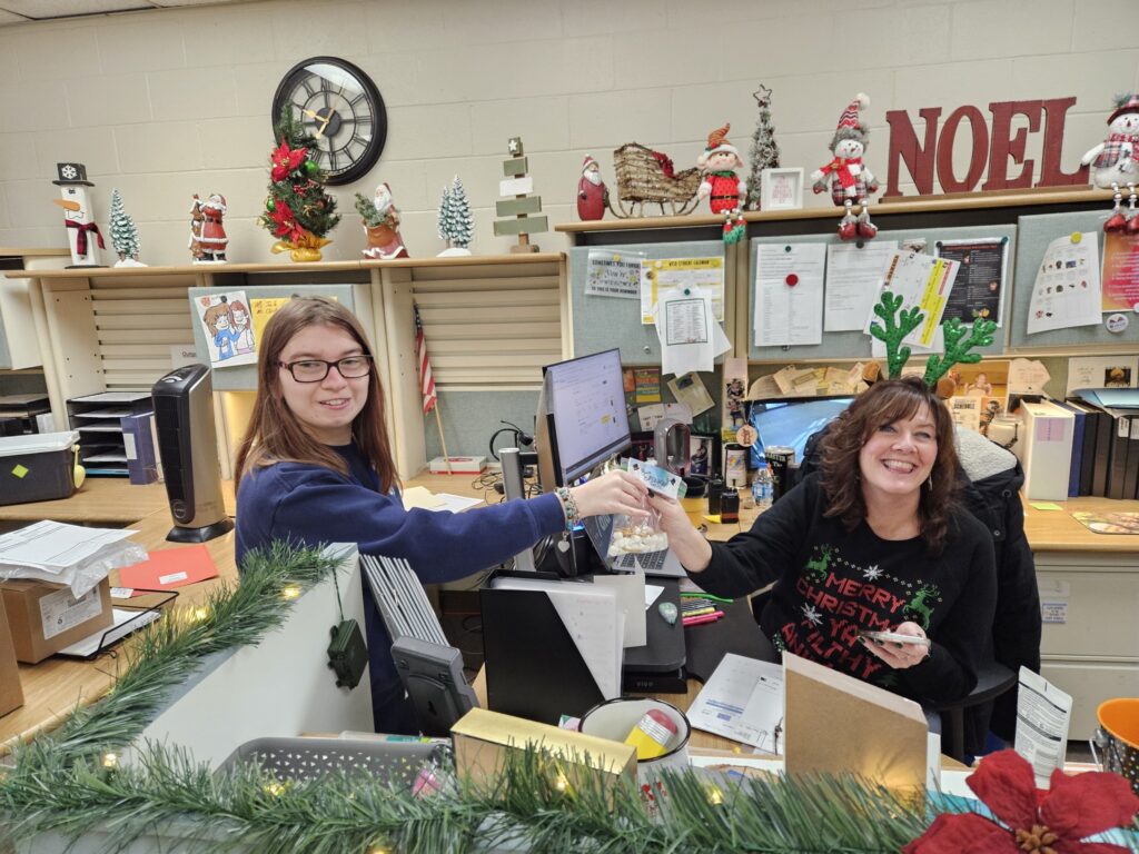 student shares snowman snack mix