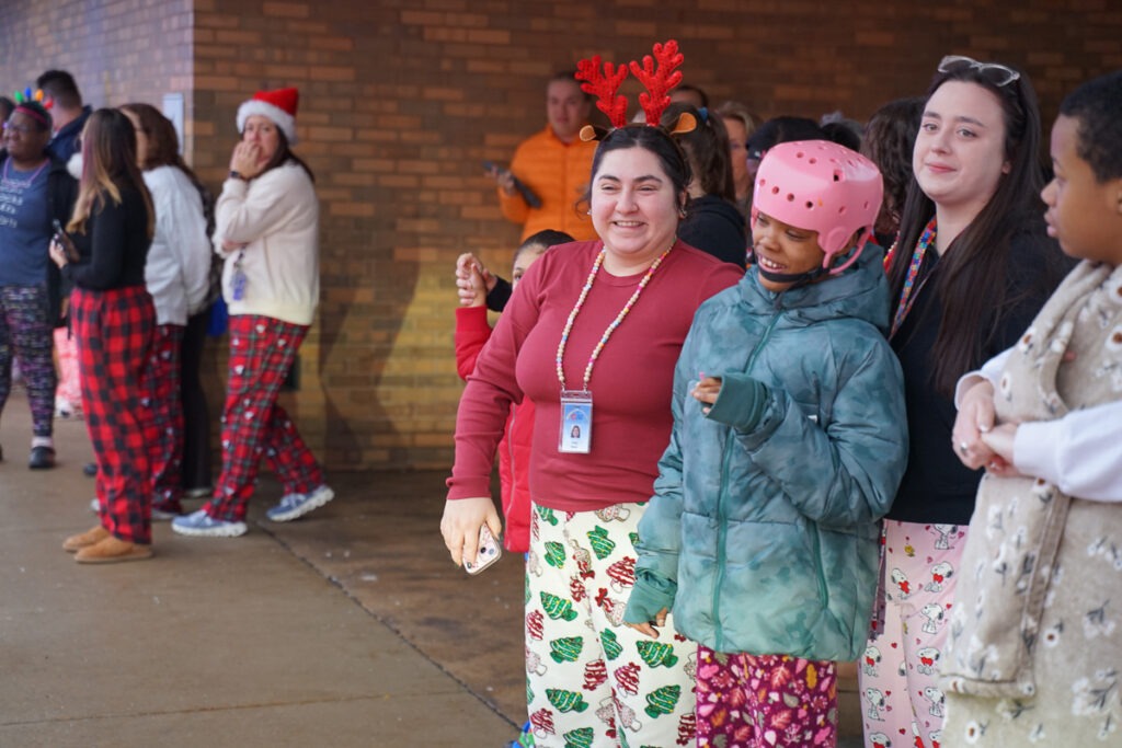 students greet police officers at school