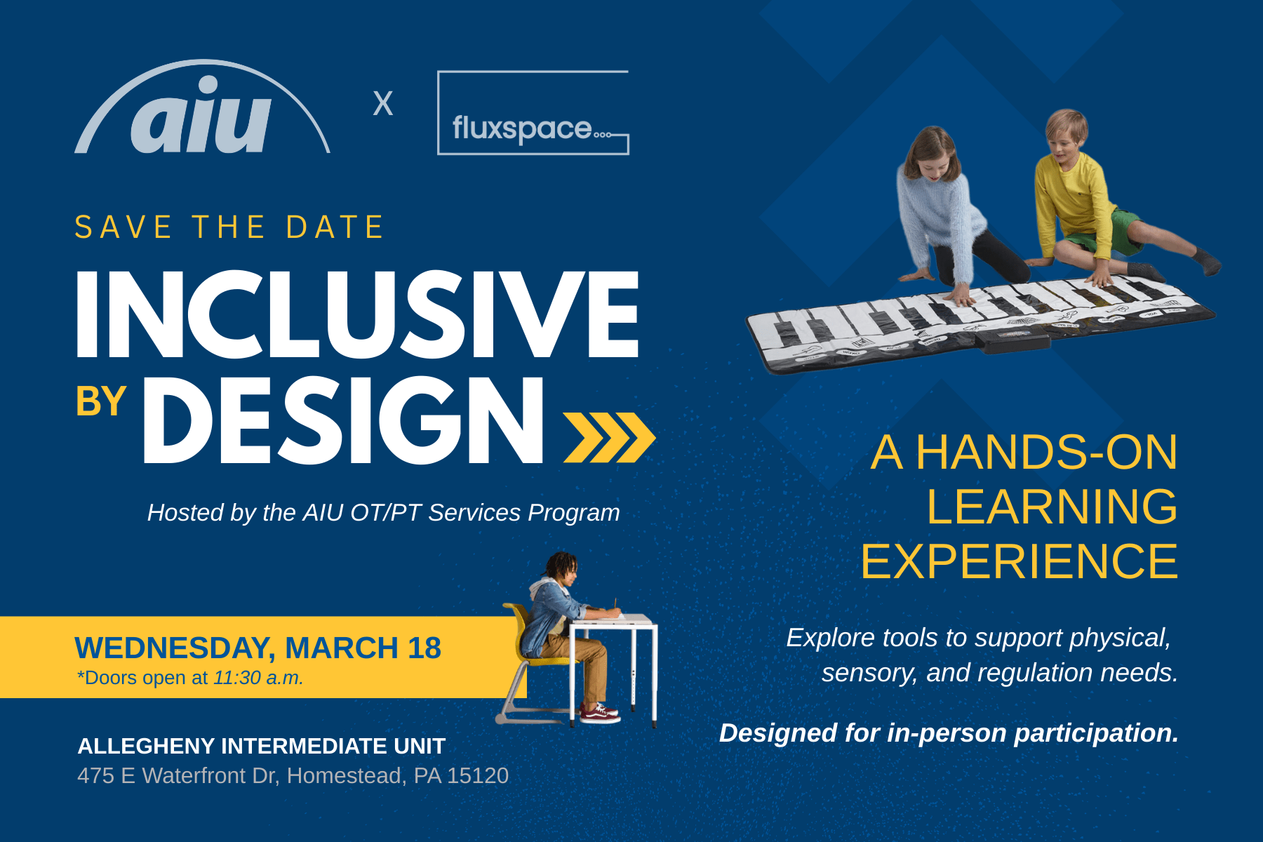 graphic invitation to Inclusive by Design event on March 18