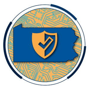 graphic logo for PA Digital Trust Hub with outline of the state of Pennsylvania