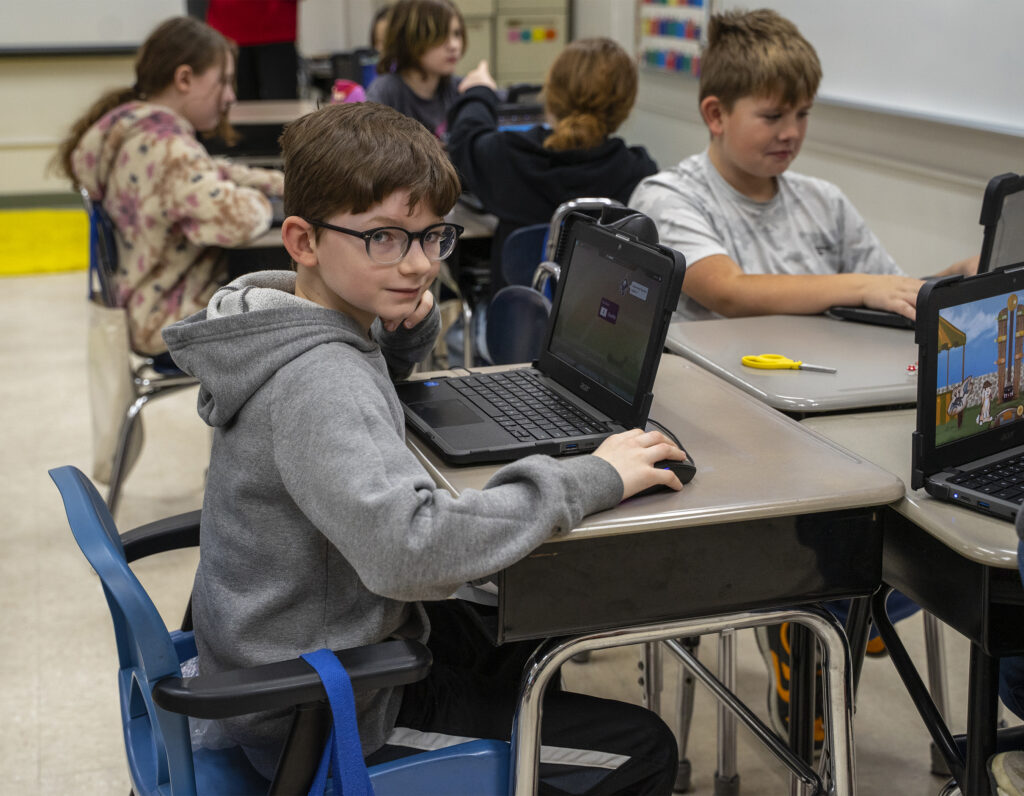 visually-impaired student sits in classroom