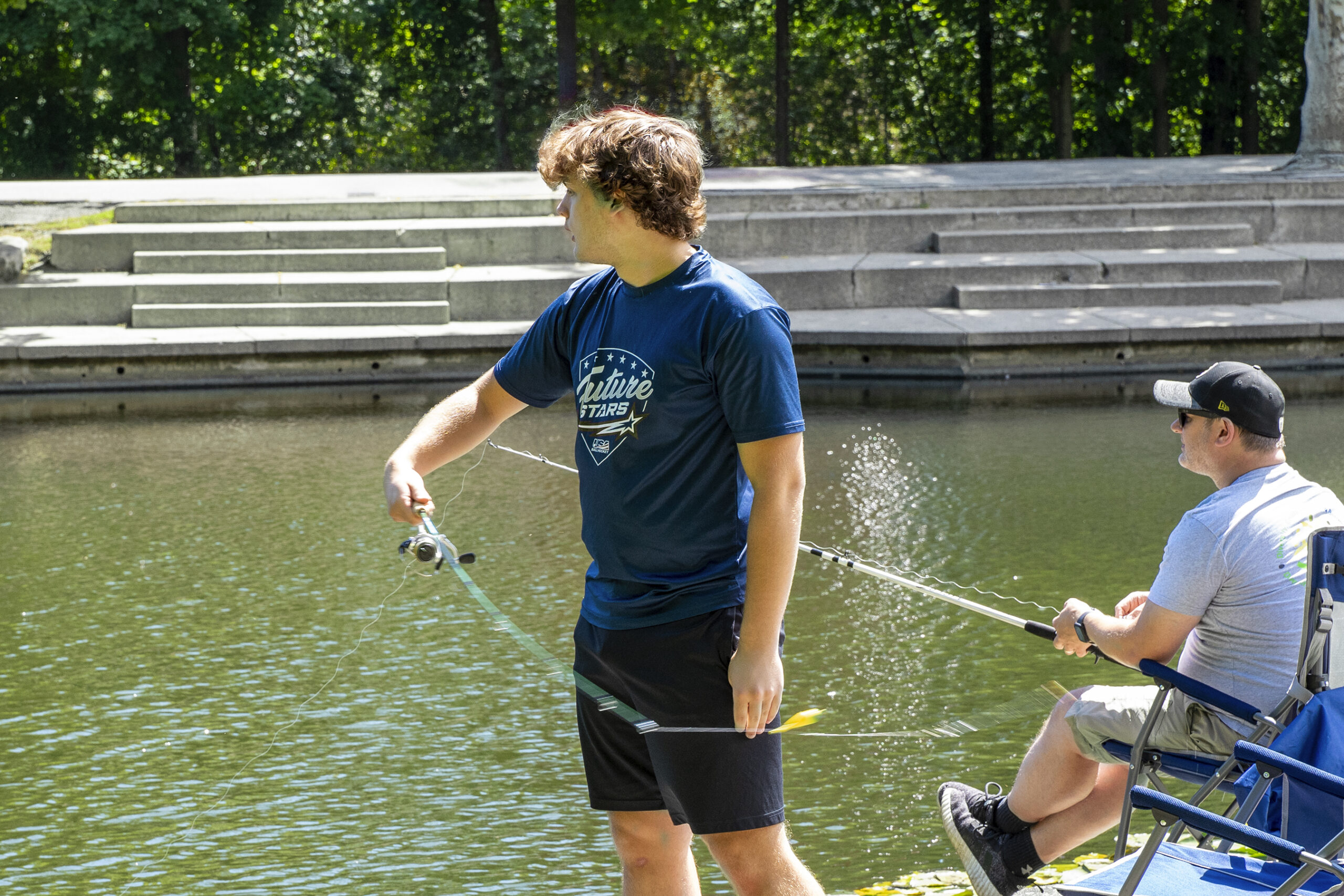 Dad and son fishing