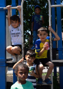 group of kids posing on the playground