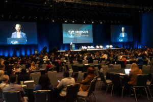 A crowd of over 600 attendees gathered in the convention center ballroom
