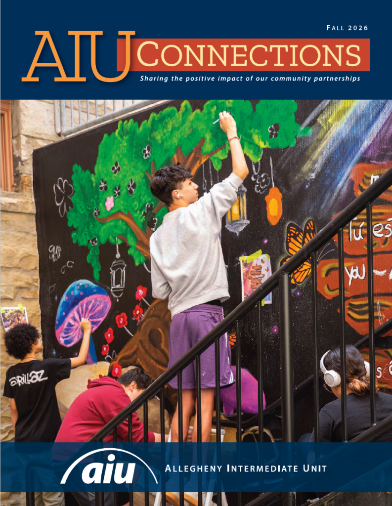 fall 2026 cover Students painting a colorful nature mural